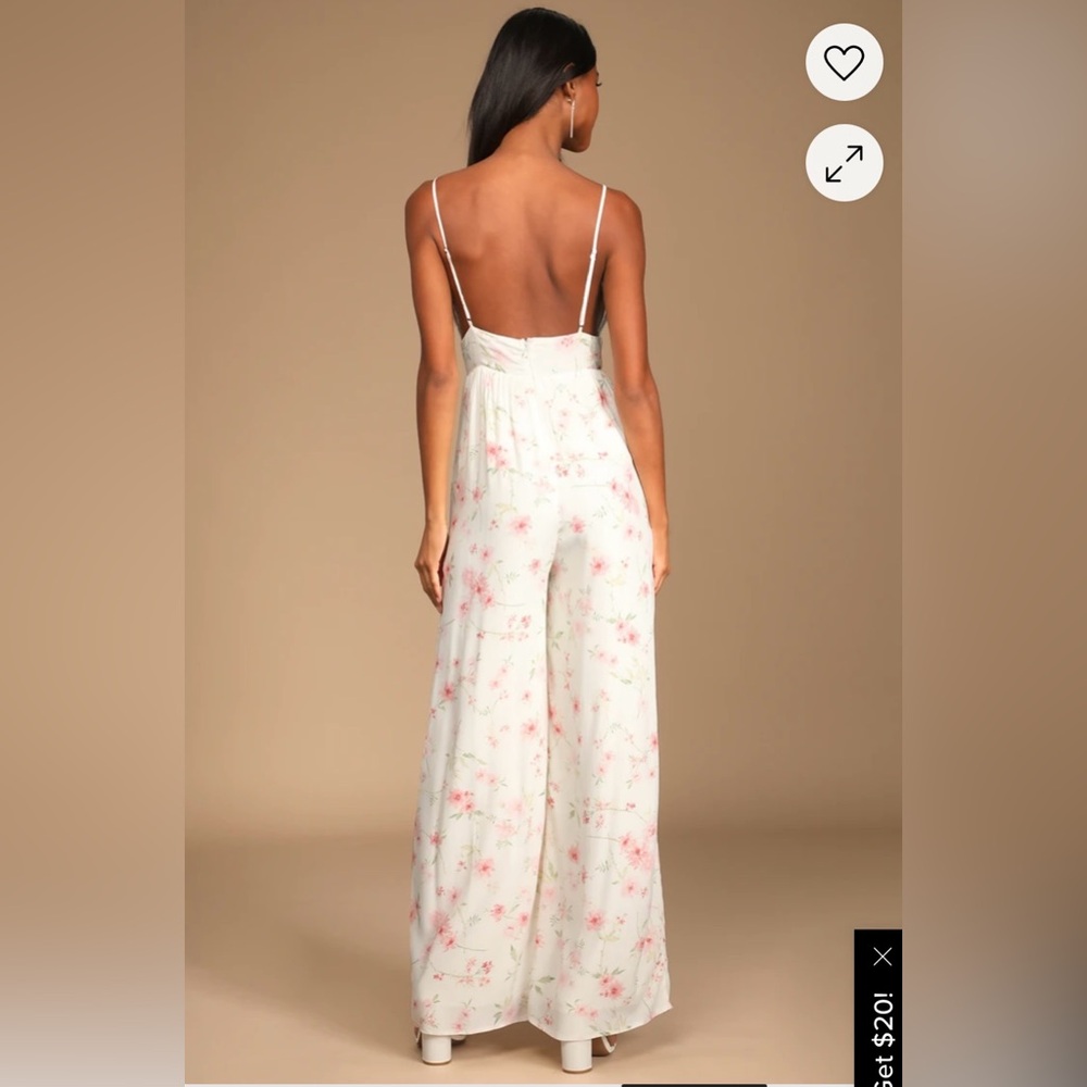Lulu's Pink Floral White Jumpsuit with Wide-Leg Design - Picture 3 of 13